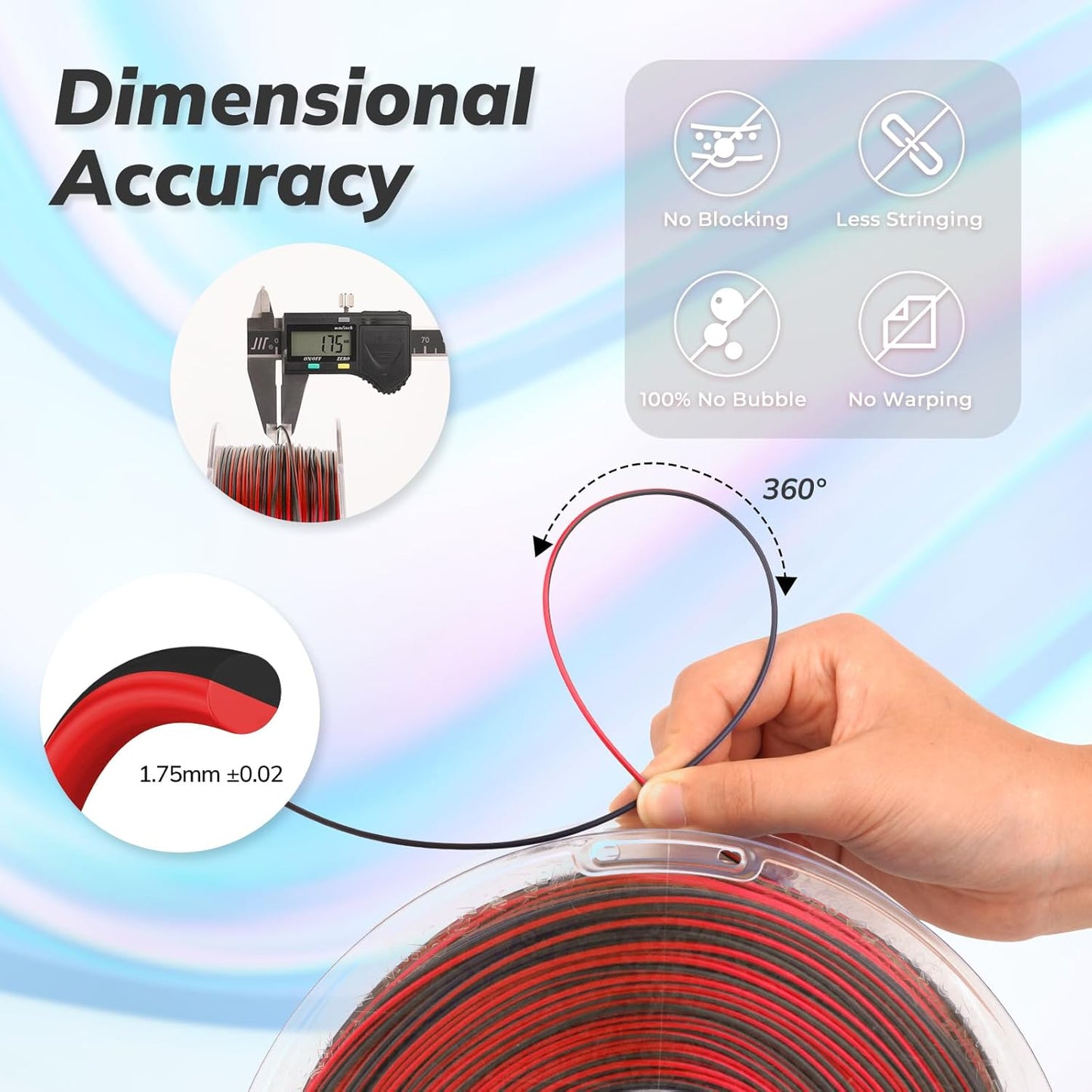 AMOLEN Silk PLA 3D Printer Filament, Shiny Multicolor Rainbow PLA Filament 1.75mm, Fast Color Change PLA 3D Printing Filament for Most FDM 3D Printer, Black Red, 1kg (2.2lbs)