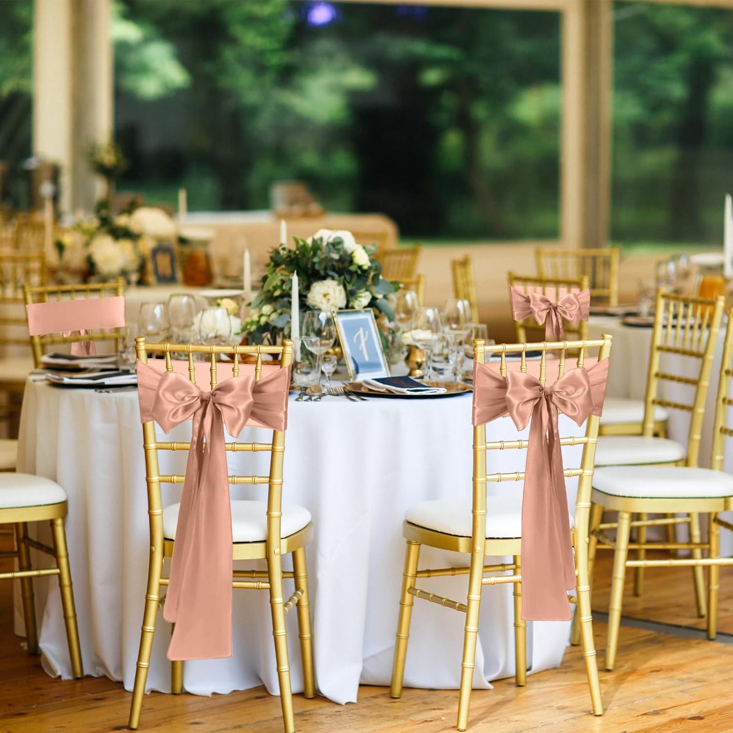 10 PCS Rose Gold Satin Chair Sashes Bows Universal Chair Ribbon Ties Back Sash for Wedding Party Reception Events Banquets Hotel Event Chair Cover Decoration (7x108 inch)