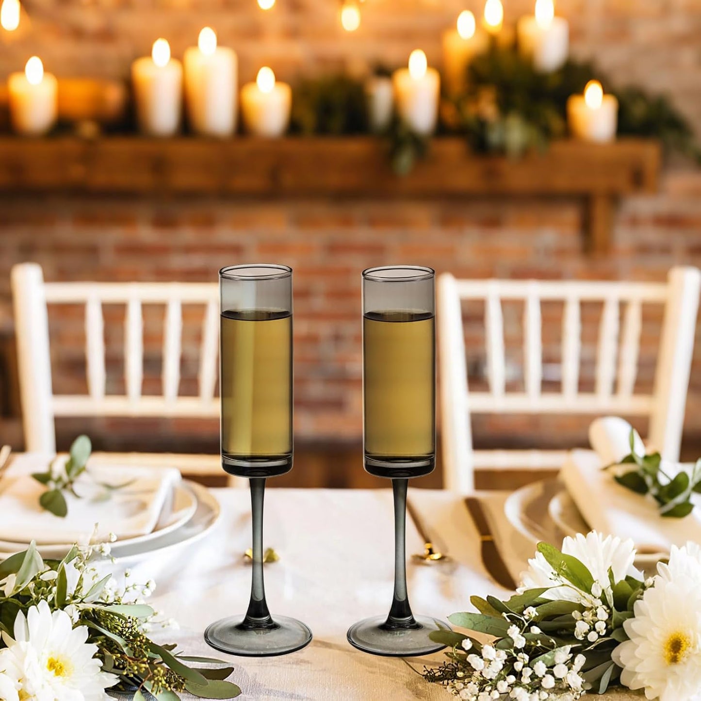 12 Pieces Black Champagne Flutes 6 OZ Straight Sided Wine Glasses Champagne Long Stem Drinking Colored Glasses,Set of 12 Hand Blown Champagne Flutes Goblets for Wedding Cocktail Cups,Cava, Prosecco