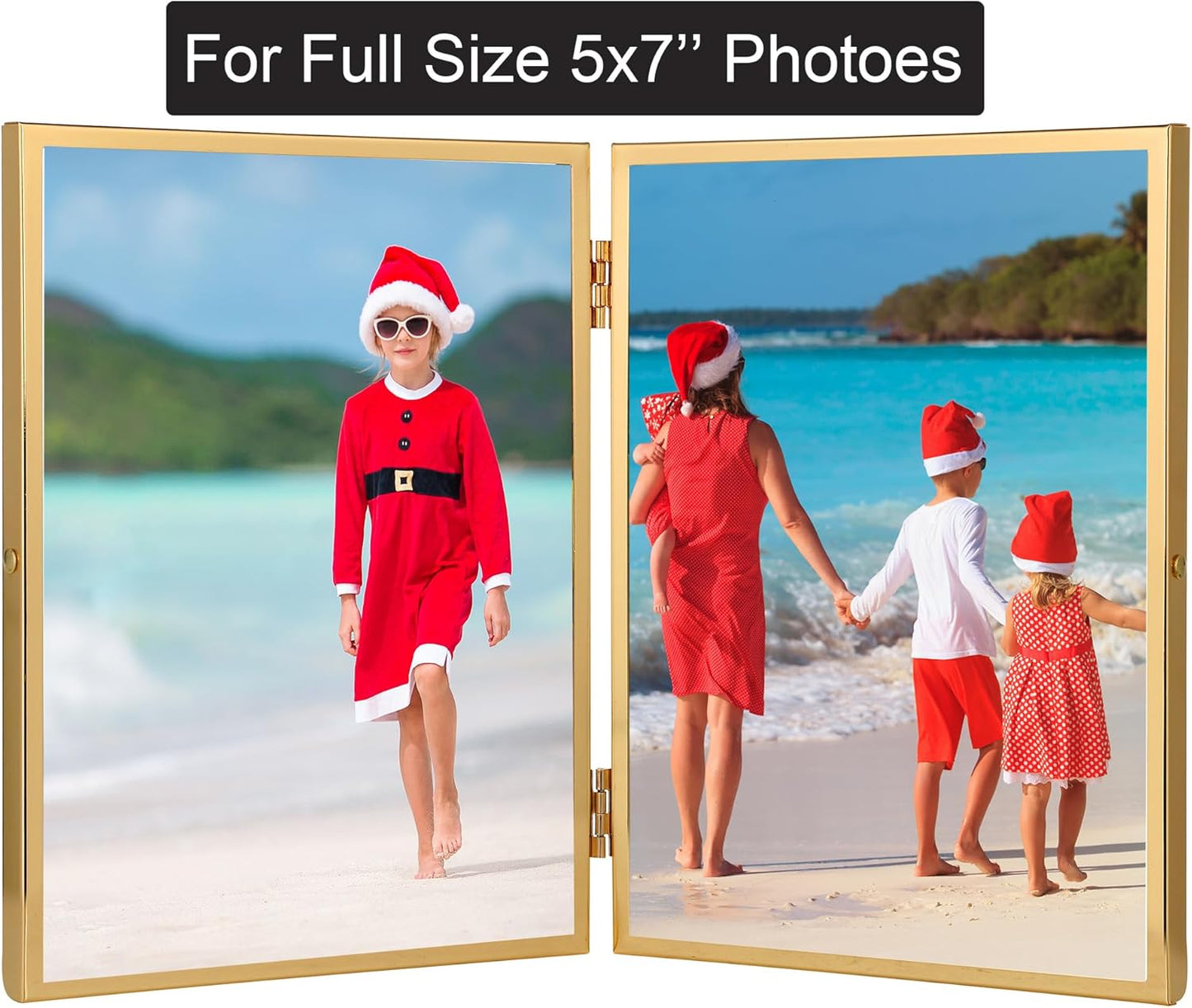 Gold 5x7'' Double Floating Frame For Photo Sizes 3.5 x5'', 4x6'',5x7''Gold Plated Metal double Photo Frames For Counter Shelf Display,Gift Choice for Wedding,Thanksgiving,Home or Office Decor.