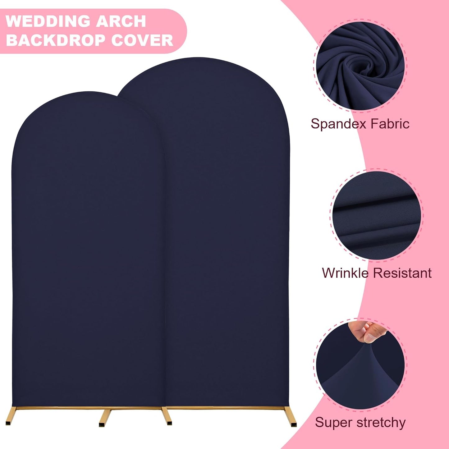 Wedding Arch Covers Arch Backdrop Cover Arch Stand Covers 7.2FT 6FT Set 2 Arch Cover Spandex Fabric Stretchy Backdrop for Wedding Birthday Party Decoration Baby Shower (Dark Blue)