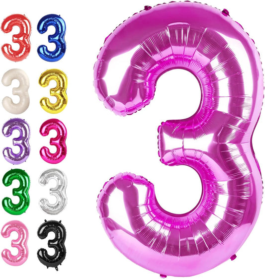 Large 40 Inch Rosy Purple 3 Number Balloon, 3 13 23 30 33 36 38 Rosy Purple Birthday Party Decorations, Numbers Three Foil Balloons for Anniversary Party Graduations Celebration Supplies