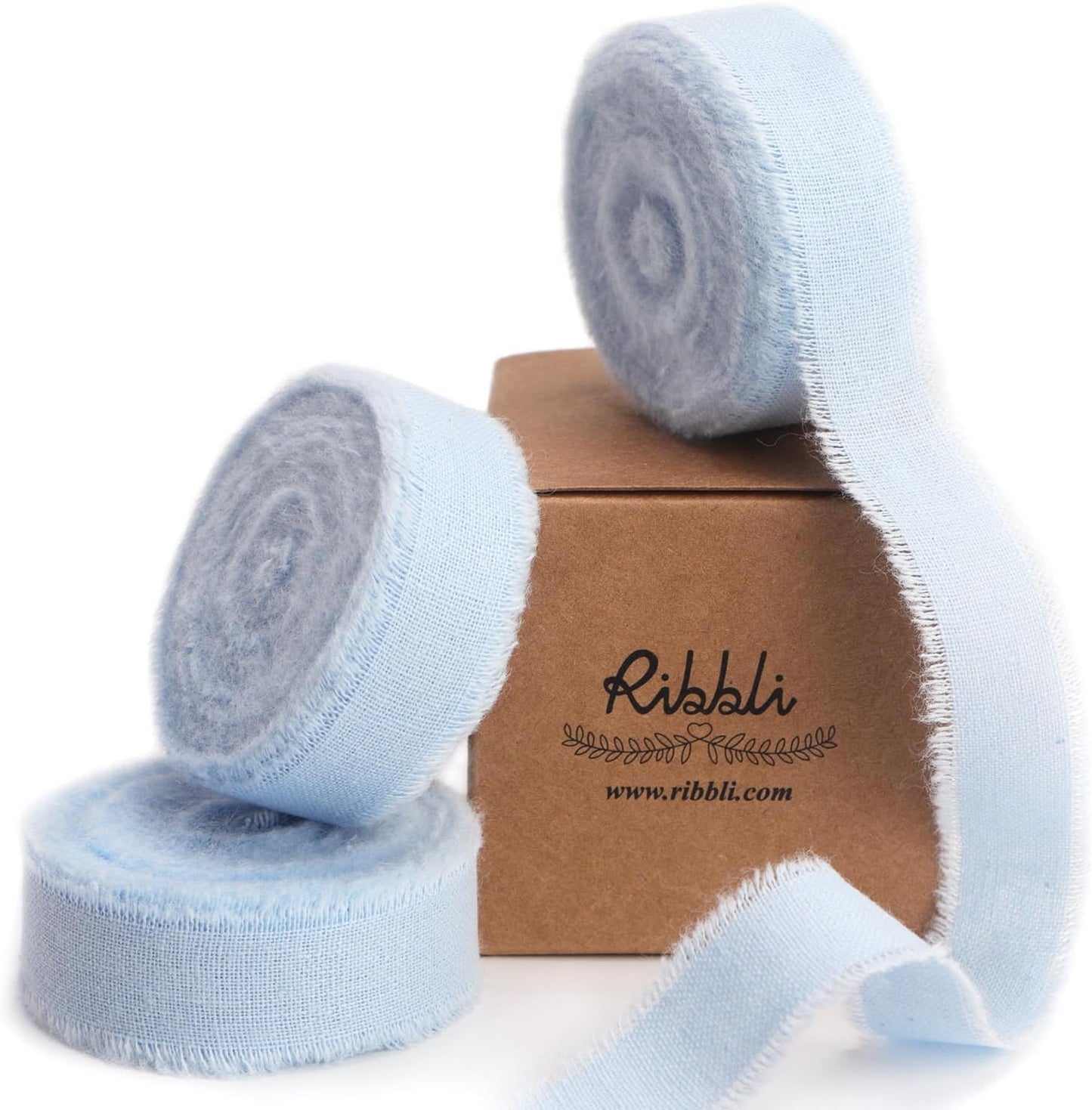 Ribbli 3 Rolls Light Blue Ribbon 5/8 Inch x 18Yards Handmade Cotton Frayed Fringe Ribbons for Gift Wrapping Wedding Invites Bridal Bouquets Baby Shower DIY Crafts Home Decor