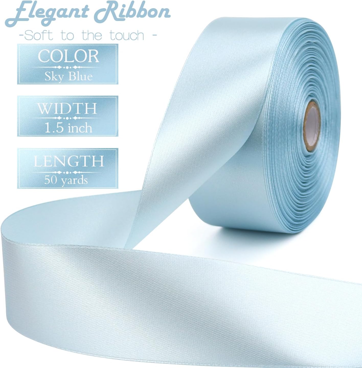 Sky Blue Solid Satin Ribbon 1-1/2 Inch 50 Yards Solid Polyester Fabric Ribbon for Gift Wrapping Wedding Christmas Baby Shower Birthday Party Decoration Handmade Immortal Flower Craft