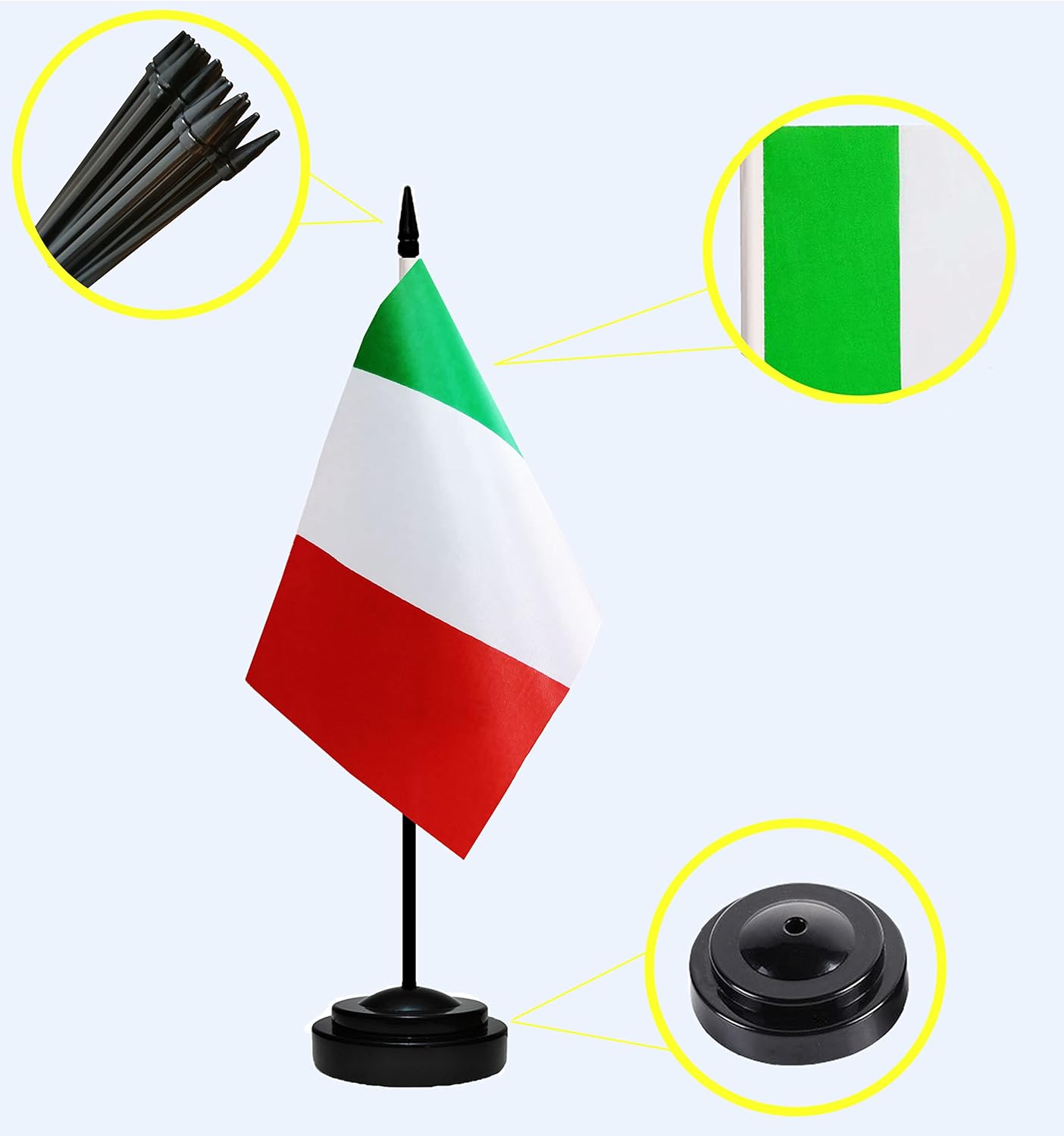 Italy Italian Deluxe Desk Flag Set Small Mini Miniature Italy Italian Table Desktop Flags With Solid Pole, Black Base and Spear Top(2 Pack)