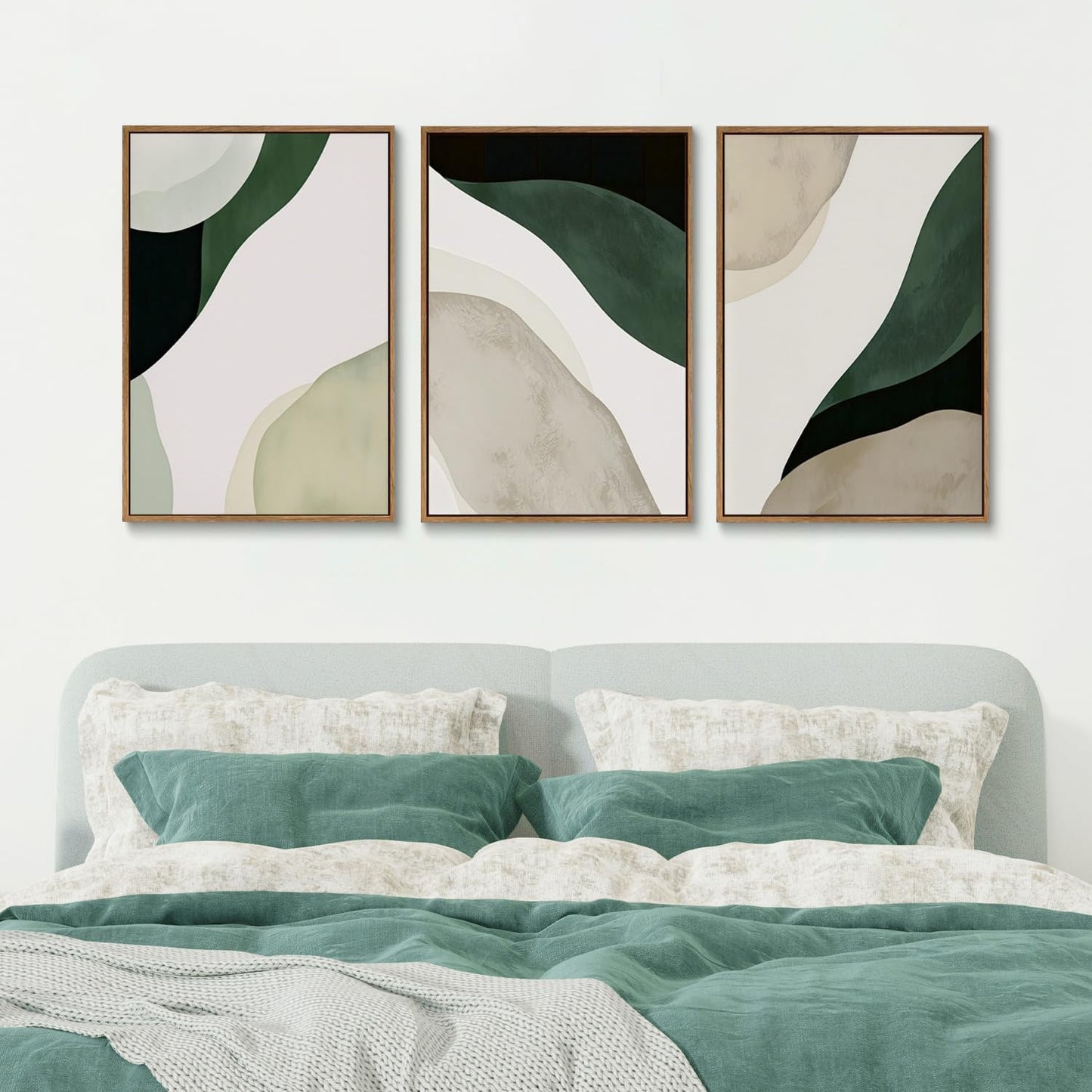 myusuar 3 Piece Large Modern Abstract Canvas Framed Wall Art For Living Room, Green Black White Minimalist Wall Art Decor Posters Prints For Bedroom Office 12x16in