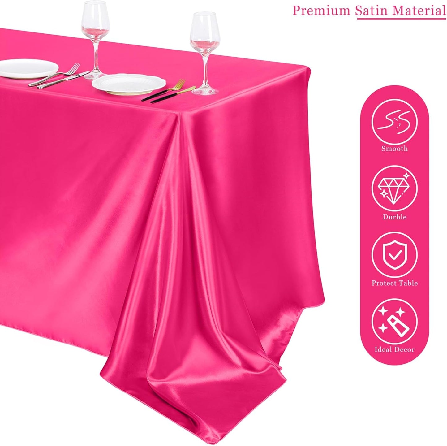 TURSTIN 1 Pack Hot Pink Satin Tablecloth 102 x 58 Inch Overlay Satin Table Cover Rectangle Bright Silk Tablecloth Smooth Fabric Table Decoration for Wedding Banquet Party Events