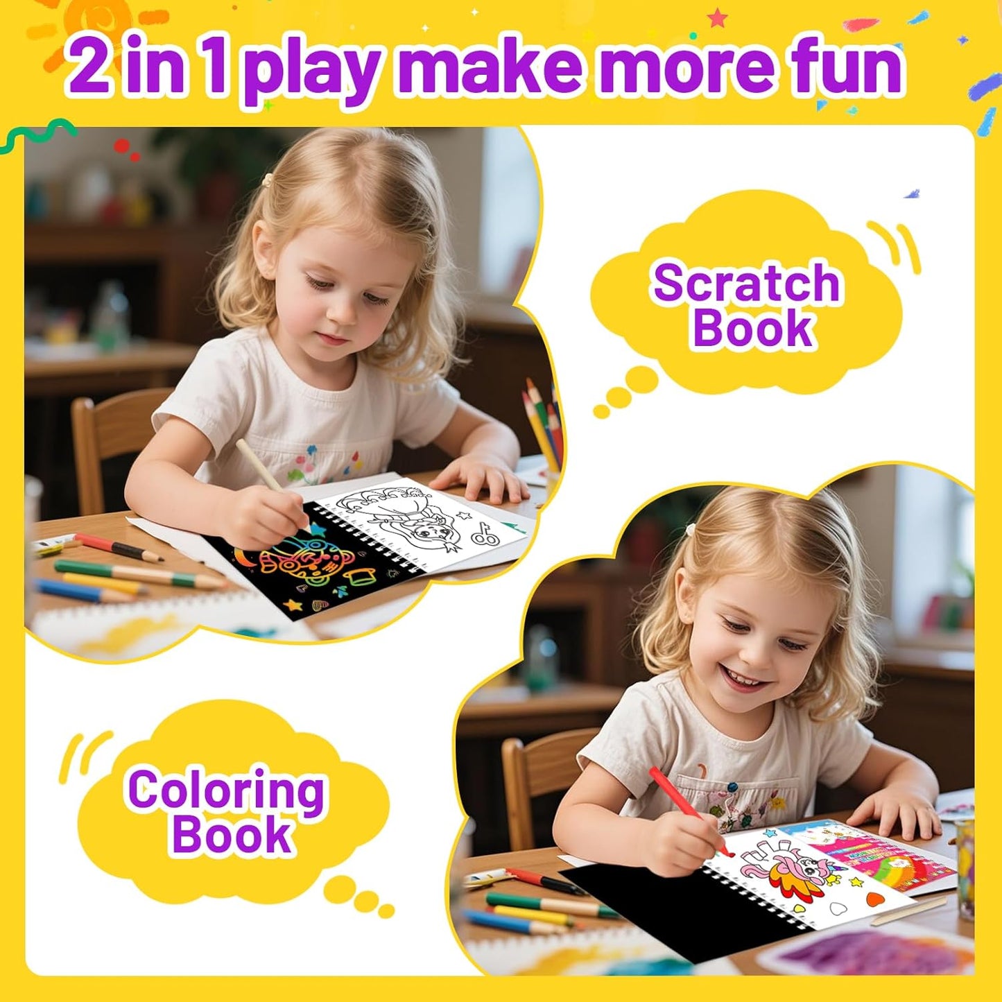 Party Favors for Kids: 24 Pack Scratch Art Notebooks with Rainbow Colors, 2-in-1 Coloring & Scratch Books, Bulk Birthday Gifts, Goodie Bags, Classroom Prizes for Boys & Girls