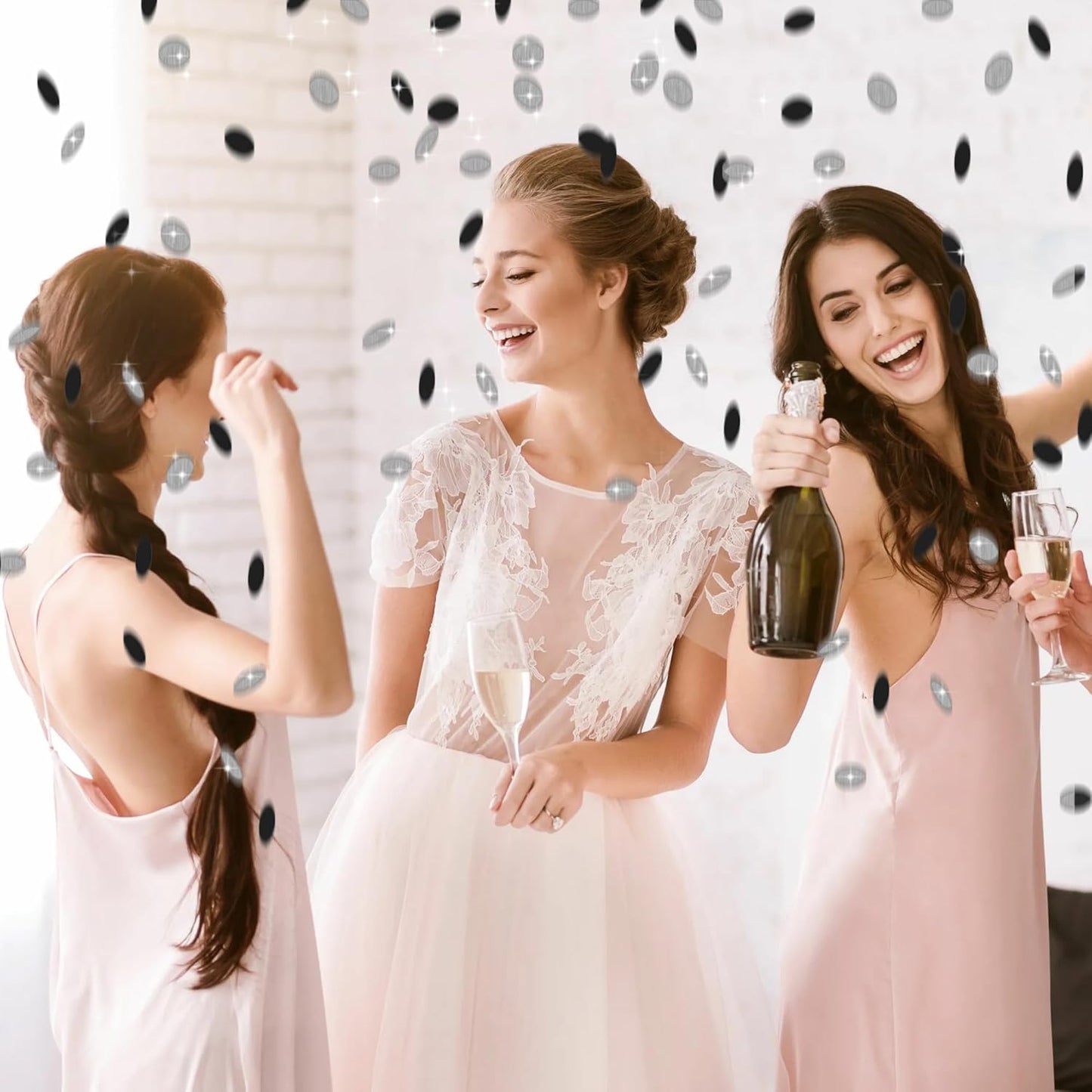 300Pcs Glitter Silver And Black Table confetti,Paper Circle Dots Confetti for Birthday Party Halloween Bachelorette Wedding Baby Shower Graduation Decorations