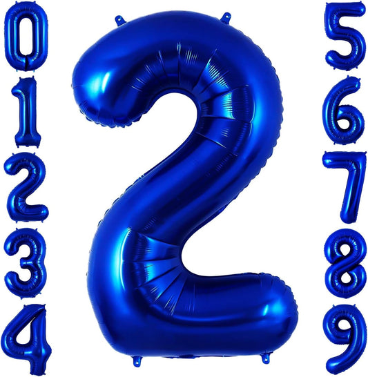 Navy Blue 2 Balloon Number,40 Inch Number 2 Balloon Big Dark Blue 2 Foil Mylar Helium Balloon for Birthday Party Decorations