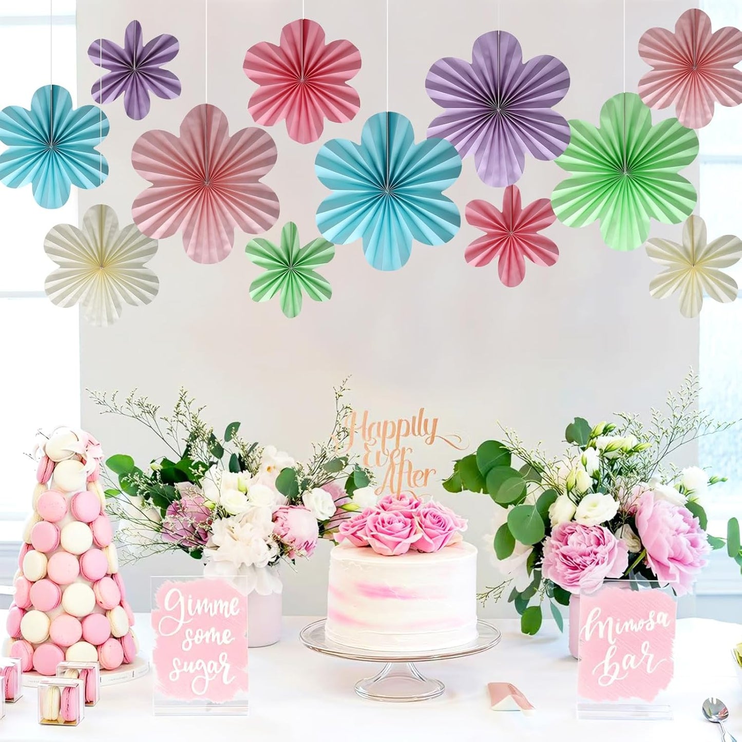 BestoFun 12 PCS Paper Flowers Fans Pastel Party Decorations Paper Flowers Decorations for Wall Girl Groovy Birthday Baby Shower Wedding Bachelorette Room Hanging Décor