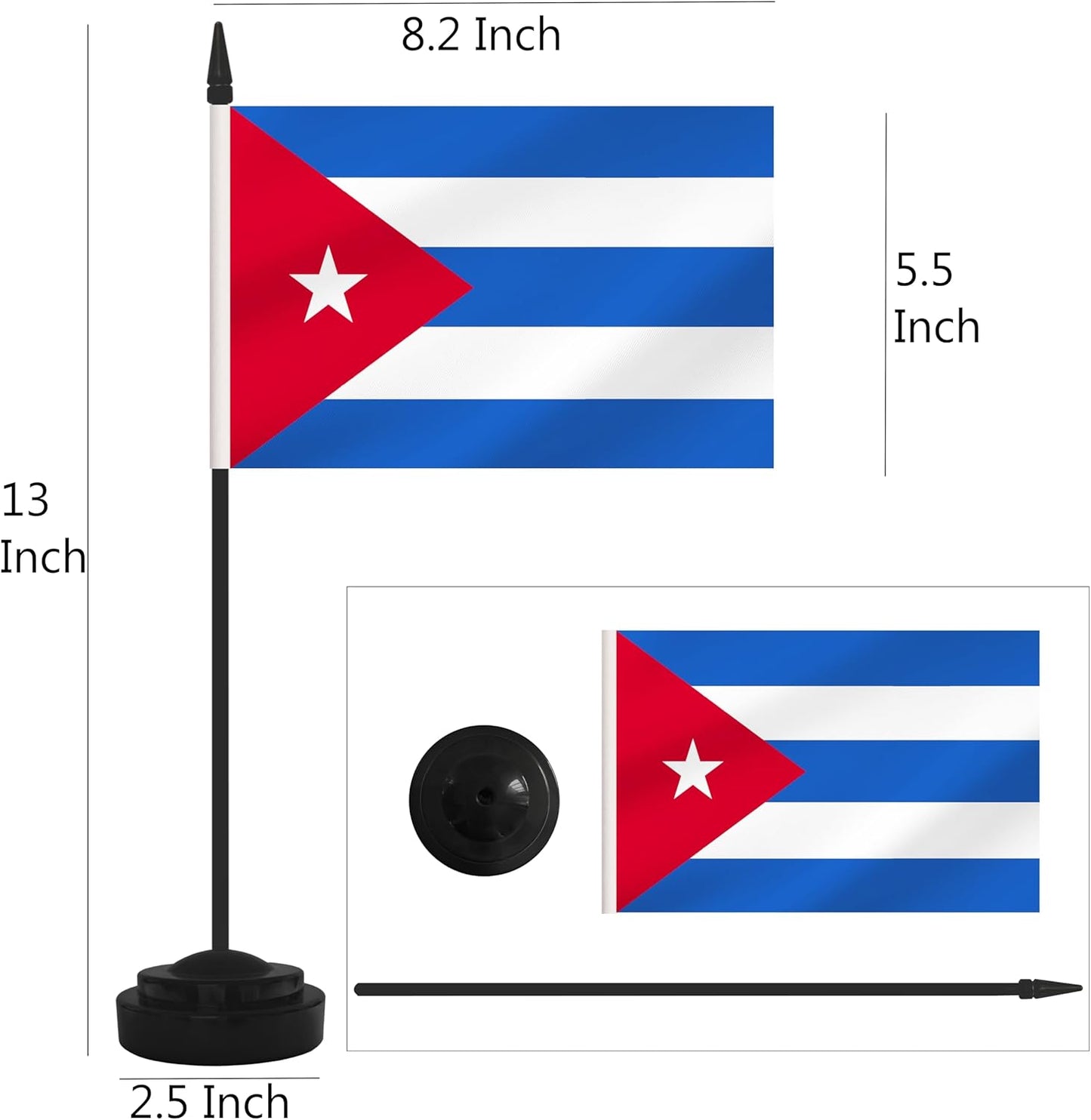 2 Pack Cuba Desk Flag Set, Cuban Desktop Small Miniature Table Office Flag with 12" Black Pole and Black Base, Offices, Classroom, Home, Festival Decoration (Cuba)