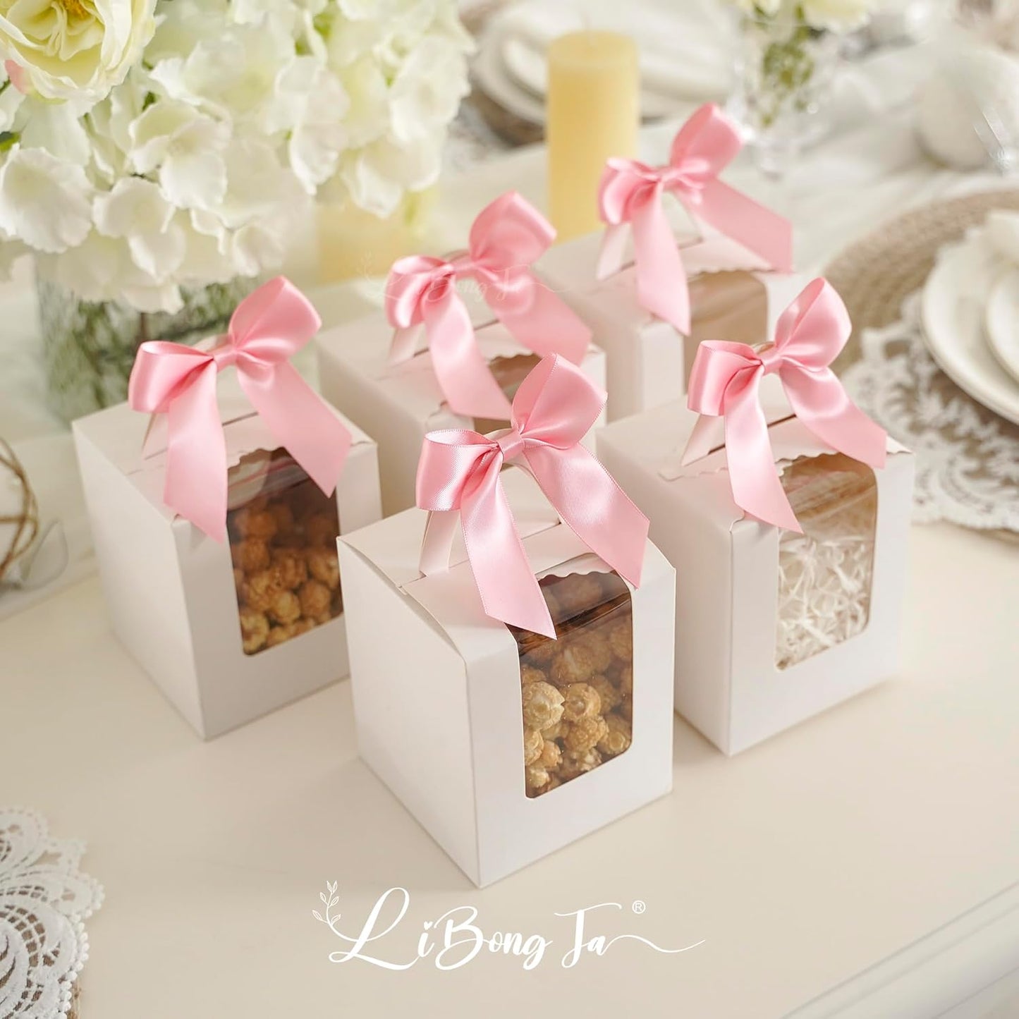 3.5" Pink Bow Satin Pre-Tied Bows for Gift Wrapping, Small Bows for Crafts, Premade Bows, Candy Apple Bows, Twist Tie Bows for Cake Decorating, Party Favor, Wedding Decoration-36 Counts