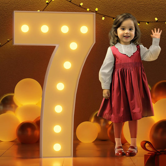 Marquee Numbers 4 Feet Tall Large Light Up Numbers 7th 17th Sweet Sassy and Seven Birthday Decorations Girl Boy Big Yellow Light Outdoor Anniversary Decorations Balloon Arch Kit Party Backdrop 7