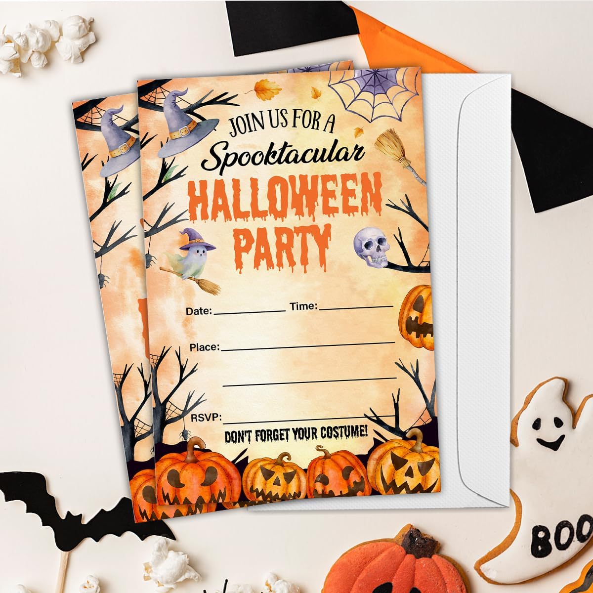 Halloween Party Invitations, Spooky Pumpkins Halloween Party Fill in Invites Cards With Envelopes (20 Count), Double Sided Design