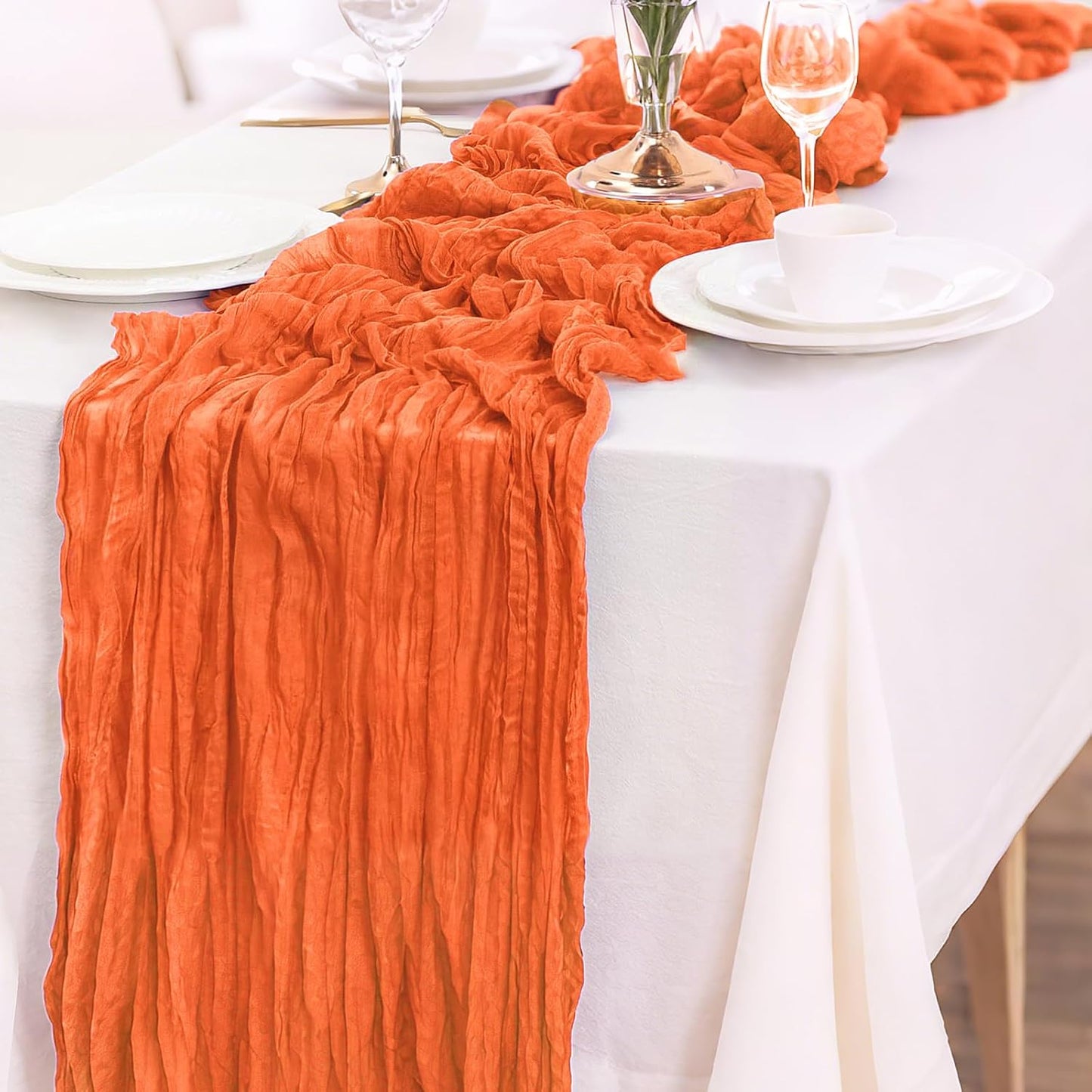 10-Pack Orange Cheesecloth Table Runners – 10FT (35x120 Inch) Boho Rustic Gauze Fabric Cheese Cloth Table Runner for Weddings, Baby Showers, Bridal Shower, Farmhouse & Birthday Party Decor