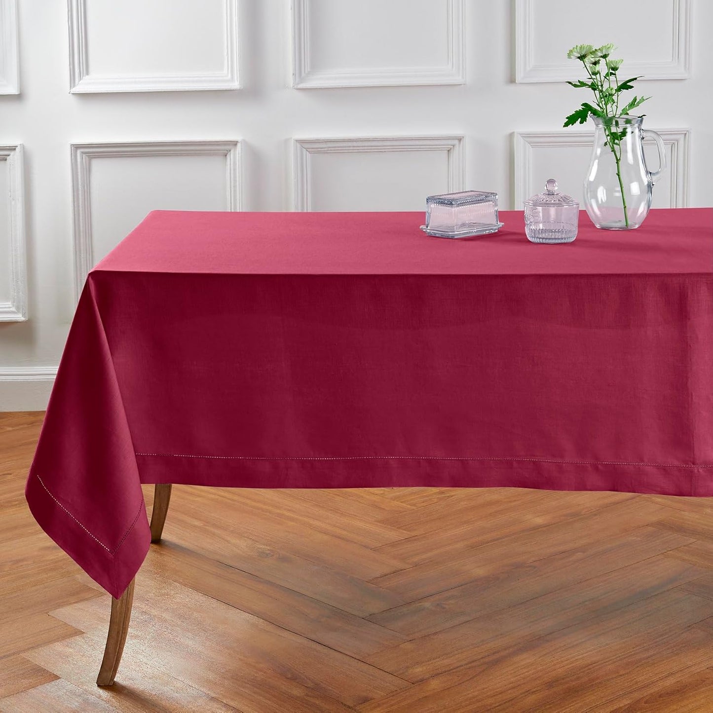 Solino Home Linen Beet Tablecloth 60 x 132 Inch - Classic Hemstitch, 100% Pure Linen Rectangular Tablecloth - Machine Washable Table Cloth for Fall, Autumn, Thanksgiving