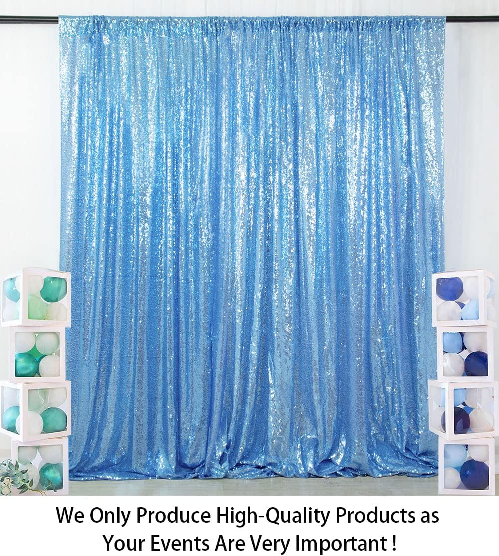 ShiDianYi Sequin Backdrop 8x8 FT Baby Blue Photo Booth Backdrops Curtain Shimmer Fabric Curtains Light Blue Glitter-Drapes Background for Parties Wedding