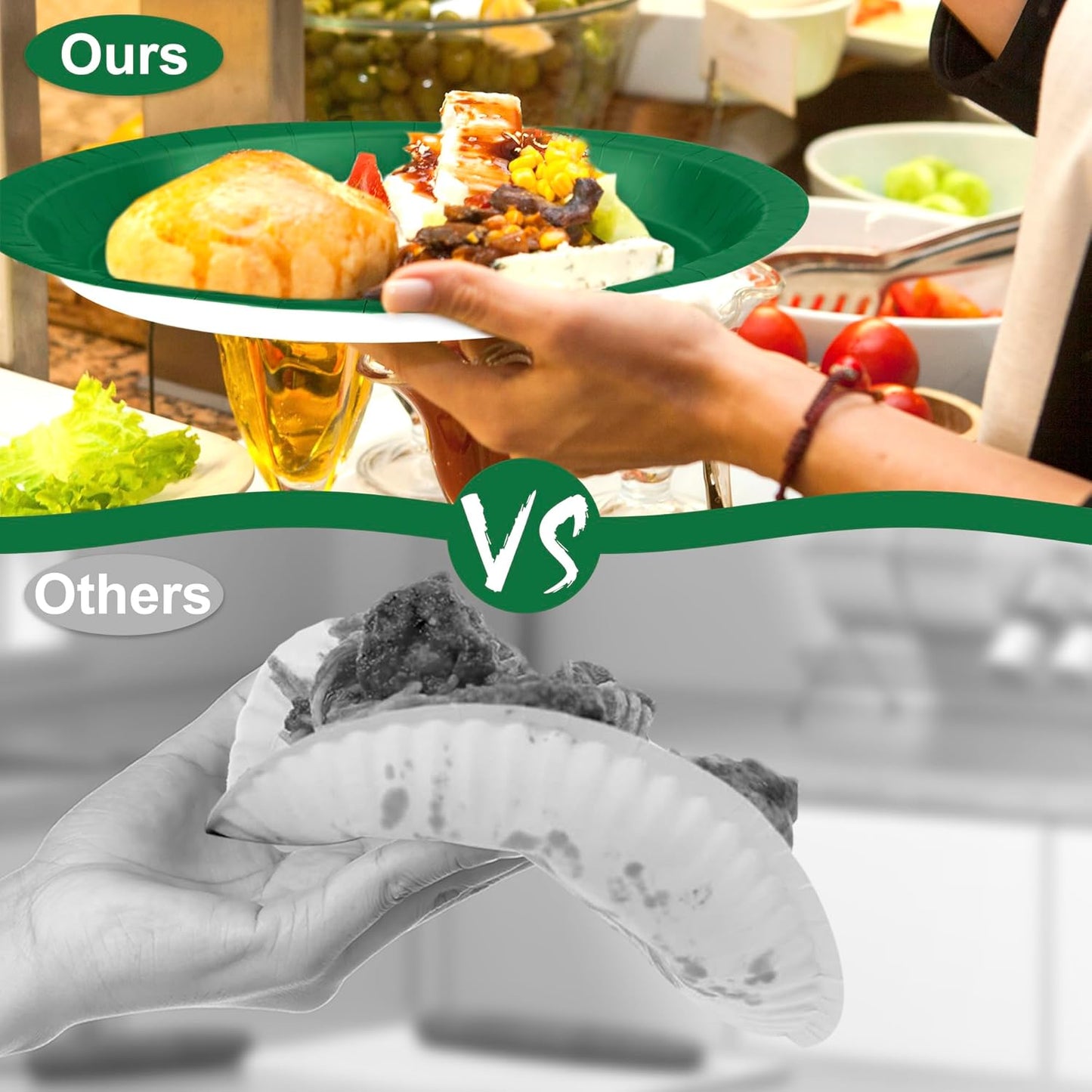 QZYL 50 Count Paper Plates, 12.2'' X 10.2'' Large Green Oval Plates, Daily Dinner Plates Disposable Paper Tray Bulk Party Supplies for Outdoor Picnic Birthday Party Barbecue Holiday