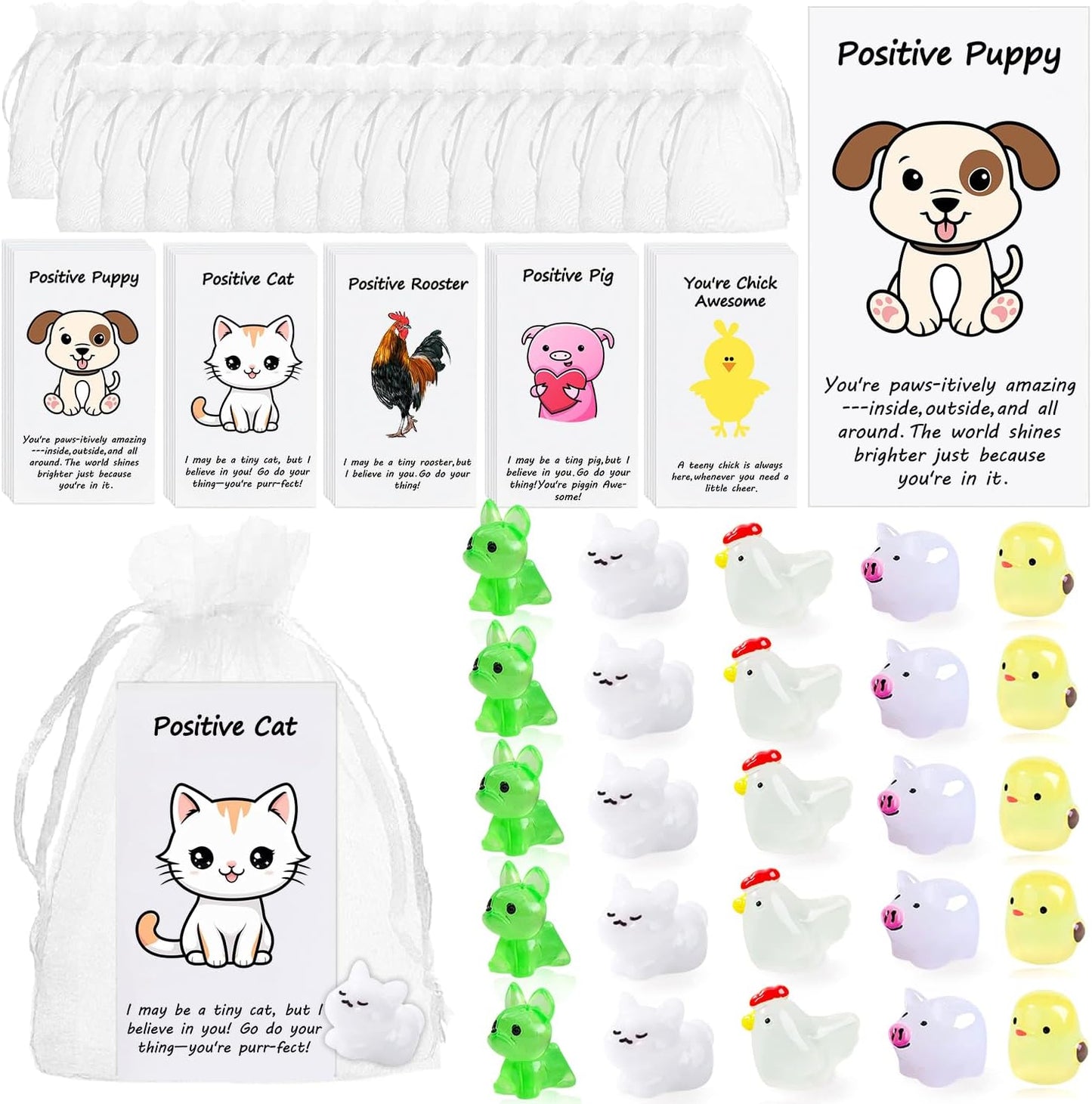 100 Set Employee Appreciation Gifts Bulk for Thank You Staff Back to School Student Teacher Office Coworker Nurse Pocket Gifts Animal Pun Inspirational Note Cards Pigs Dogs Cats Hens Favors
