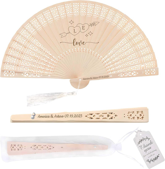 50 PCS Custom Fans Personalized Folding Fans for Line Dancing Wooden Hand Fan Wedding Favors Bulk Fans for Guests Party Event Use (Style05)