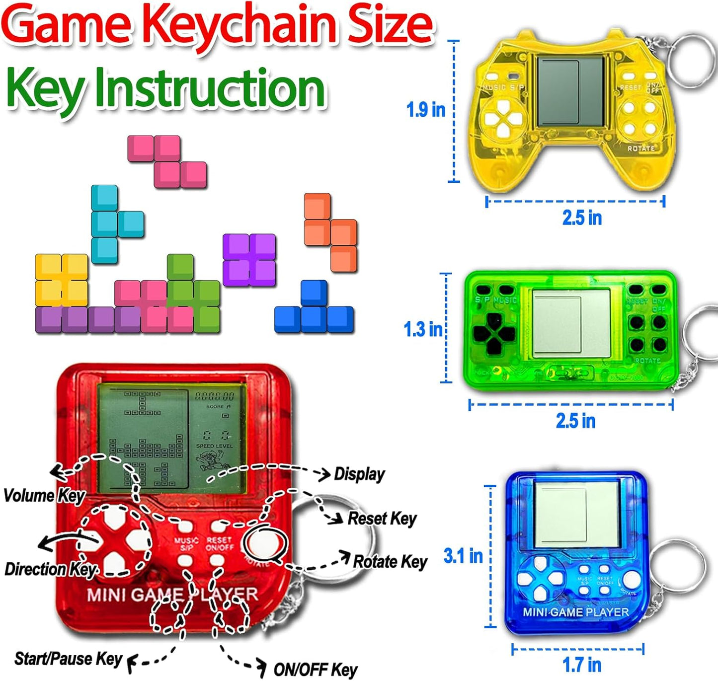 yuzshin 15Pcs Video Game Keychain Video Game Party Favors Video Game Party Supplies 3 Styles Mini Game Console Fidget Toys Bulk for Kids Classroom Prizes Goodies Bags Stuffer Backpack Keychain