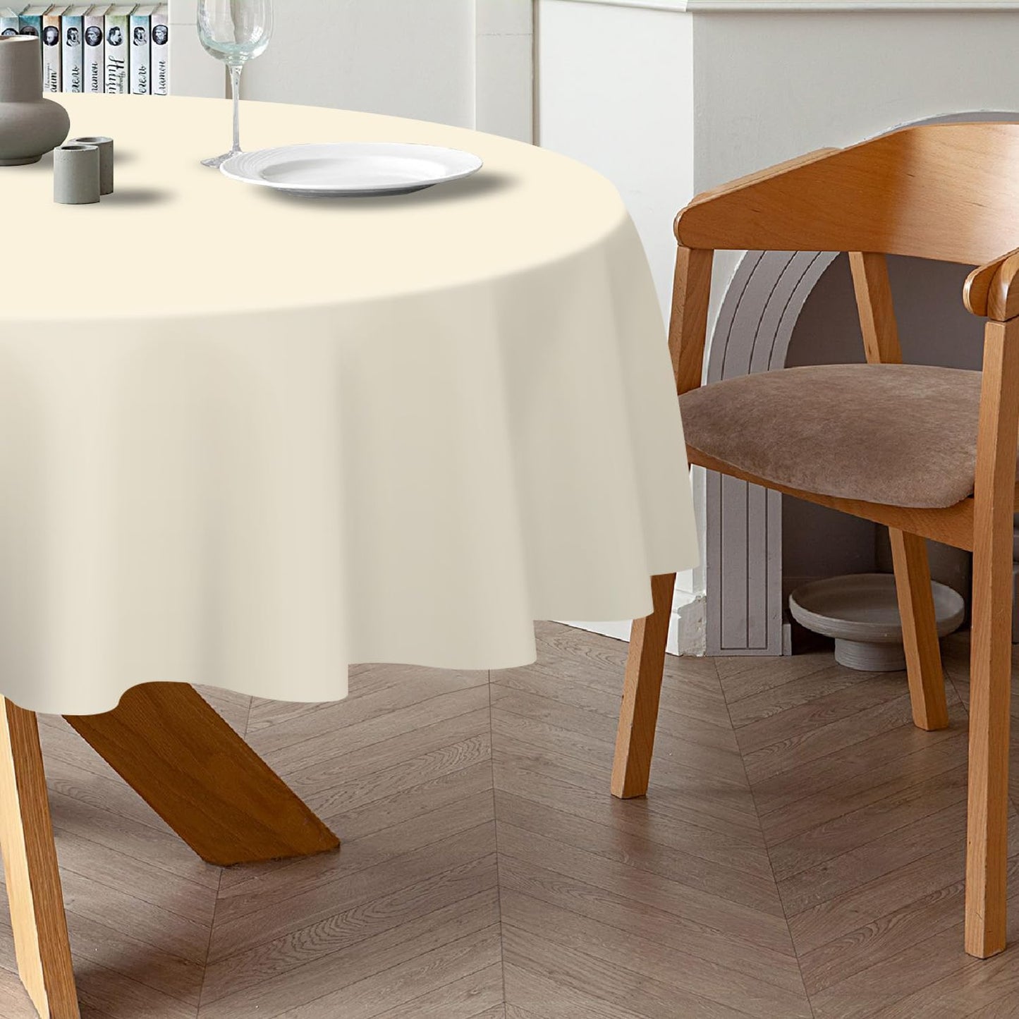 QIKSION Ivory Round Tablecloth 3 Pack, 84 Inch Plastic Table Cover Disposable for Parties