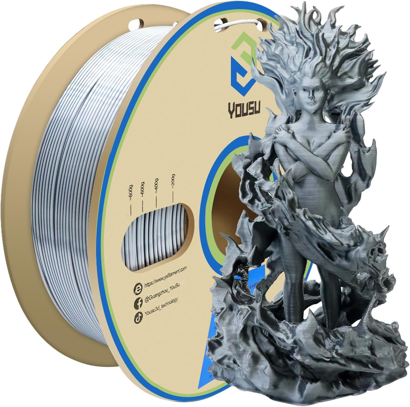 YOUSU Black White PLA Filament Coextrusion, PLA Filament Multicolor, 3D Printer Filament 1kg, Color Change Filament.