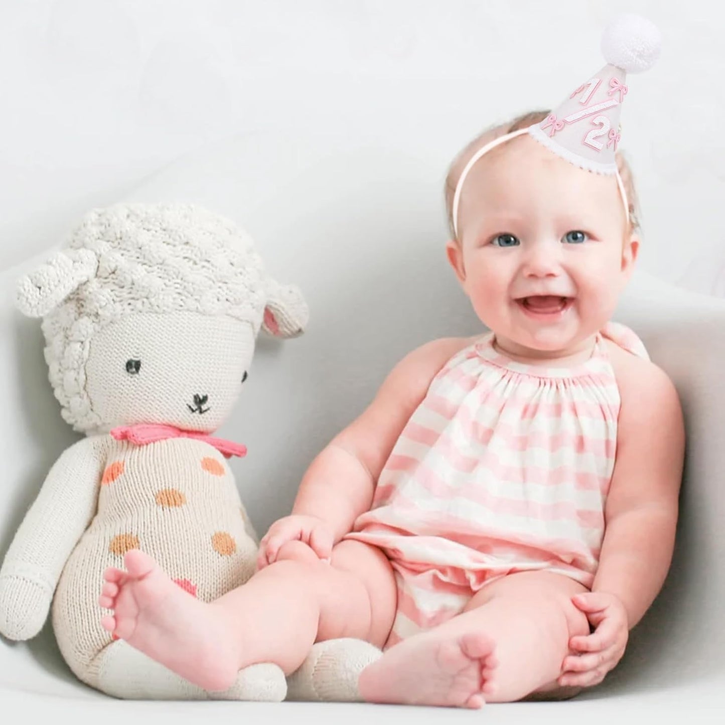 WAOUH Half Birthday Hat - Bow Cake Smash Crown for 6 Month Baby, Mini Photo Prop