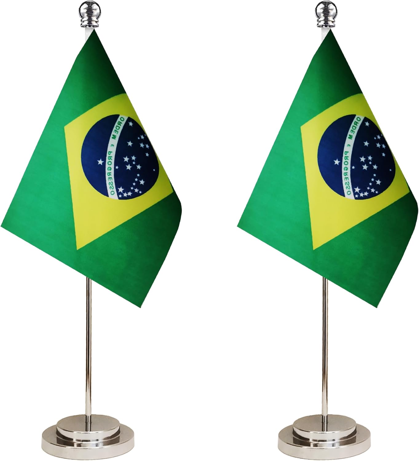 Brazil Brazilian Deluxe Desk Flag Set Small Mini Miniature Brazil Brazilian Table Desktop Flags,Festival Events Celebration,Office Decoration-2 Pack