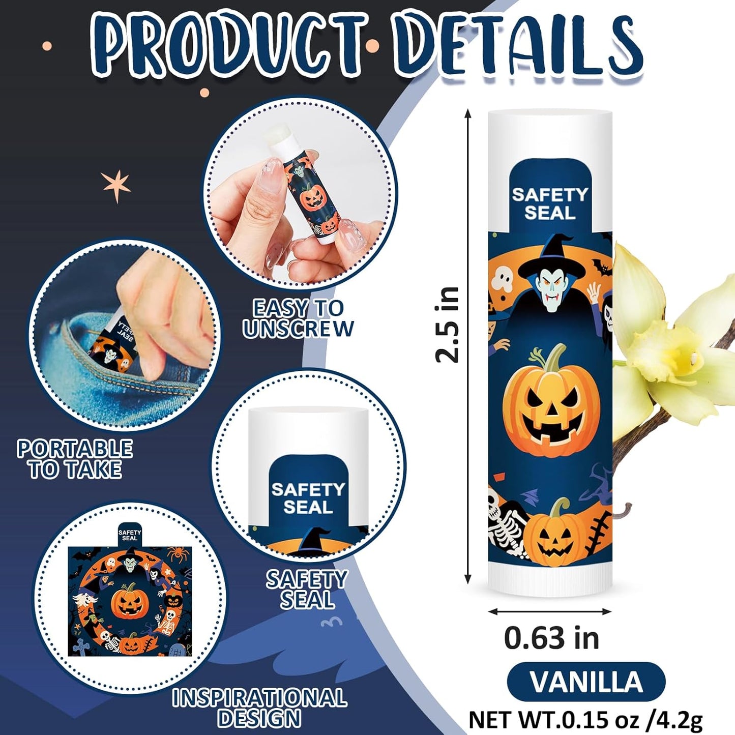 DMSKY 60 Pcs Halloween Lip Balm, Halloween Party Favors Bulk, Halloween Goodie Bags Fillers for Boys Girls