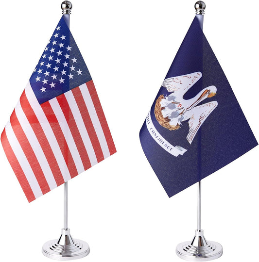 ZXvZYT 2 Pack American US Louisiana flag USA Louisiana LA State table flag,Small Mini United States Desk Flags With Stand Base,for U.S. States Party Events Celebration Decorations Supplies