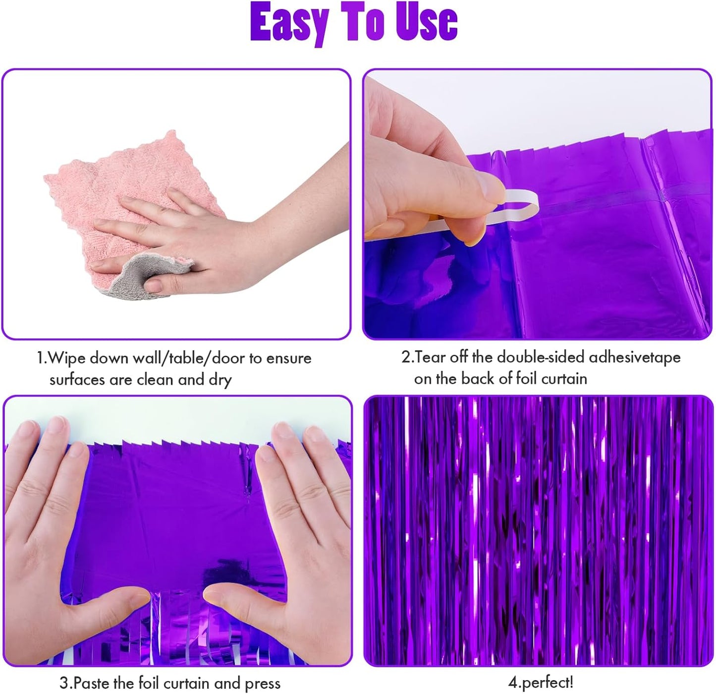 CANREVEL 2 Pack 3.3x8.2 Feet Purple Foil Fringe Backdrop Curtains, Tinsel Streamers for Mermaid Birthday Party Decorations, Graduation, Halloween, Disco Party