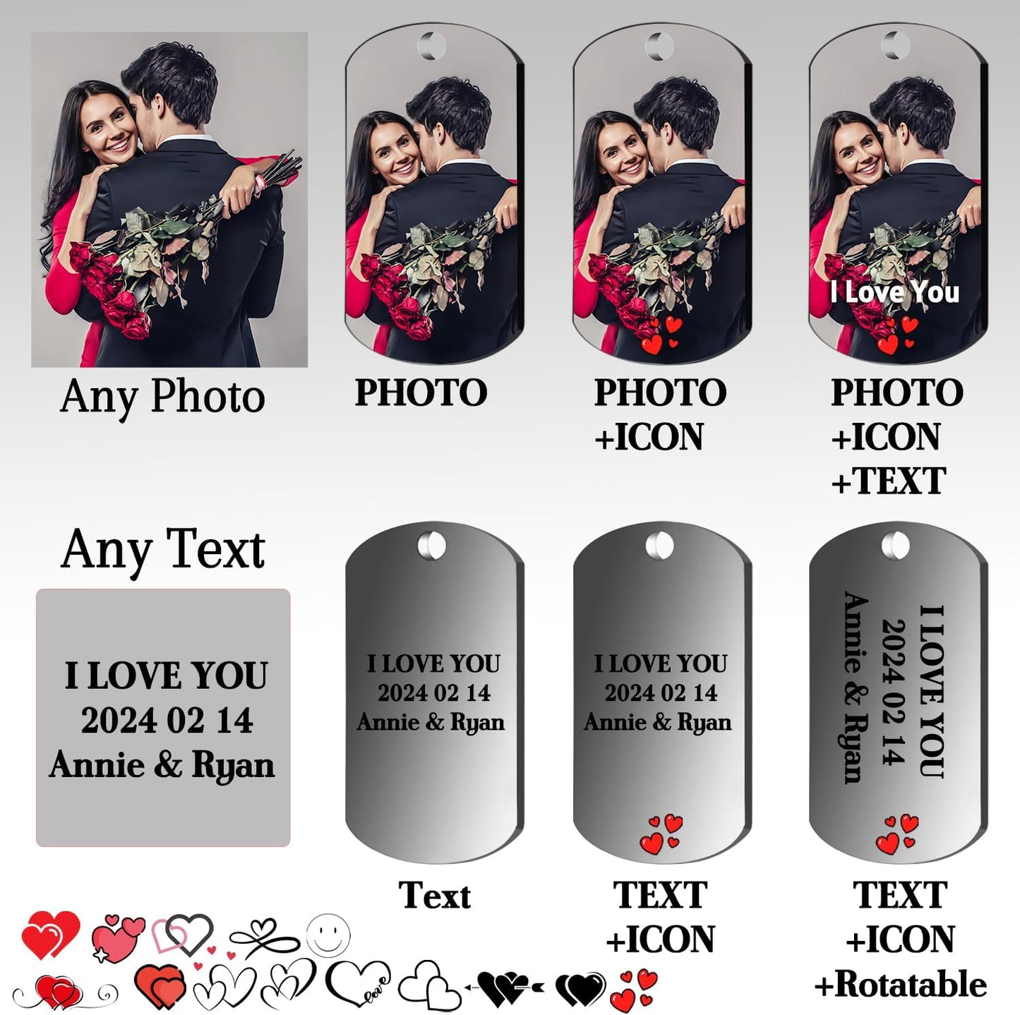 Custom Keychain with picture Double-sided Personalized Your Photo/Text/Icon for Men Family Boyfriend Gifts