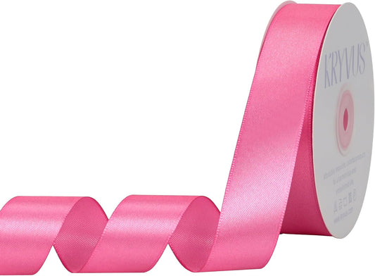 Hot Pink Satin Ribbon 1 inch X Continuous 50 Yards, Single Face Polyester Ribbon Perfect for Gift Wrapping, Flower Bouquet, Wedding Decor, Crafts, Bow Making, Sewing and More
