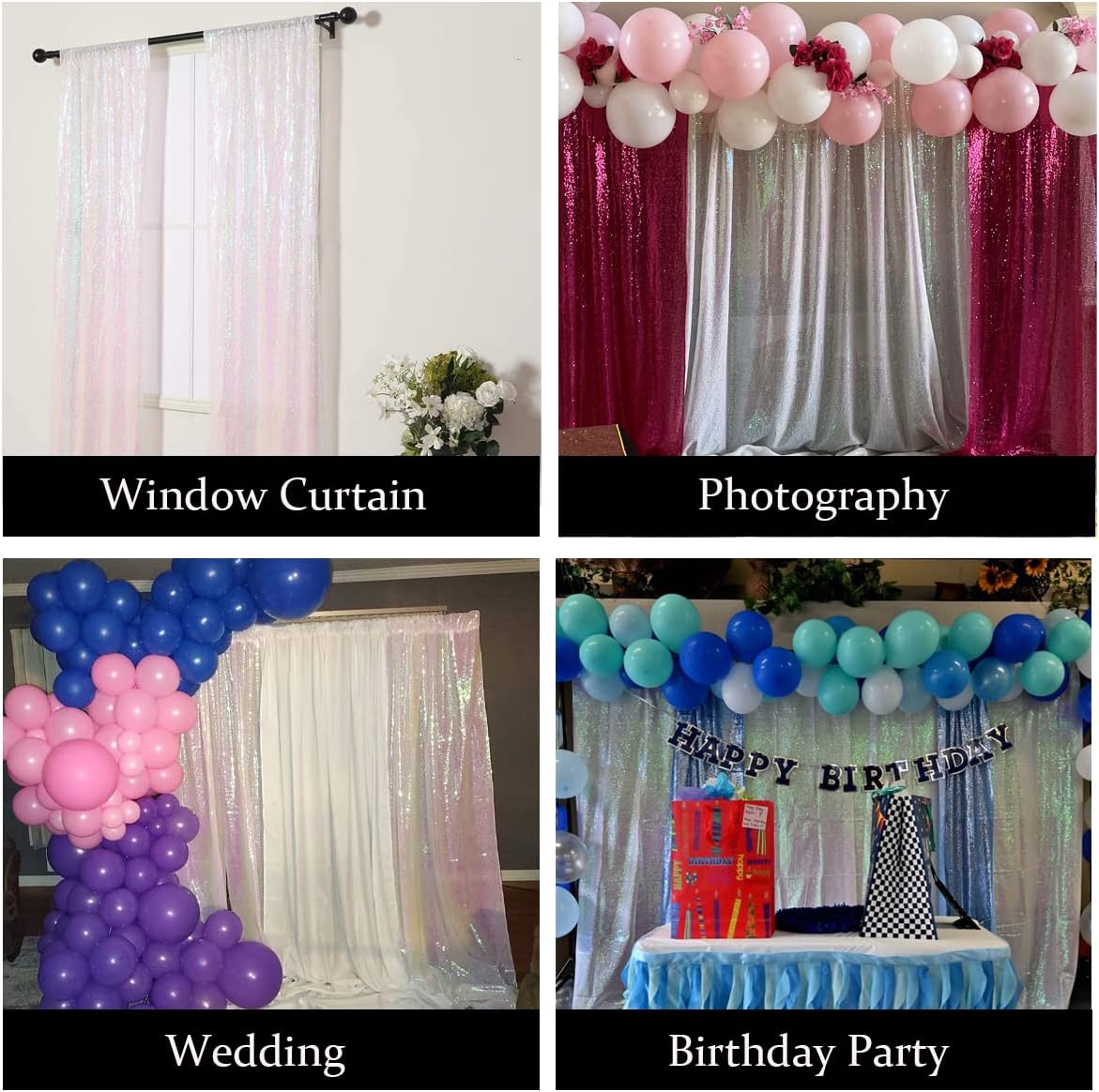Iridescent Sequin Backdrop Curtains 2FTx8FT 2 Panels Sparkly Background Drapes for Party Wedding Birthday
