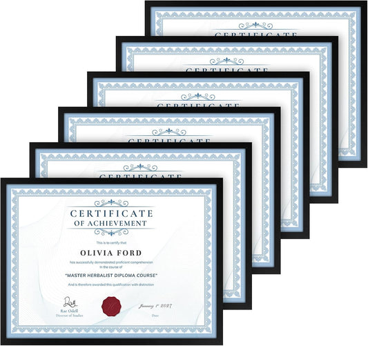 TWING 8.5 x 11 Picture Frame For Certificate, Diploma, Composite Wood Display photos 6x8 with Mat or 8.5x11 Without Mat, Black Document Picture Frames Collage for Wall Decor or Tabletop 6 Pack