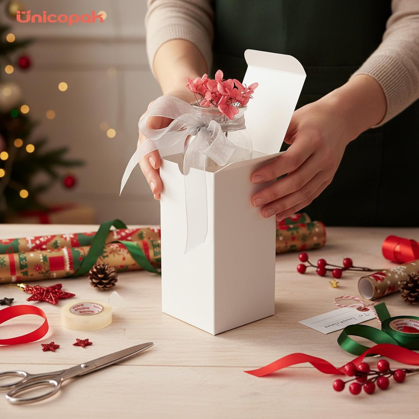 UnicoPak 10 Pack 3x3x6 Gift Boxes Bulk White Small Gift Boxes, Ideal for Birthday Gifts Christmas Gifts Party Favors Homemade and Business