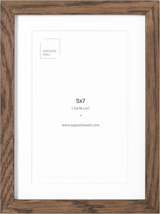 Opposite Wall - 5x7 in - Dark Solid Oak Wood Picture Frames with Mat - Wall Hanging & Tabletop Photo Frame - Pictures Display 4x6 with Mat, 5x7 without - Office, Gallery & Home Decor