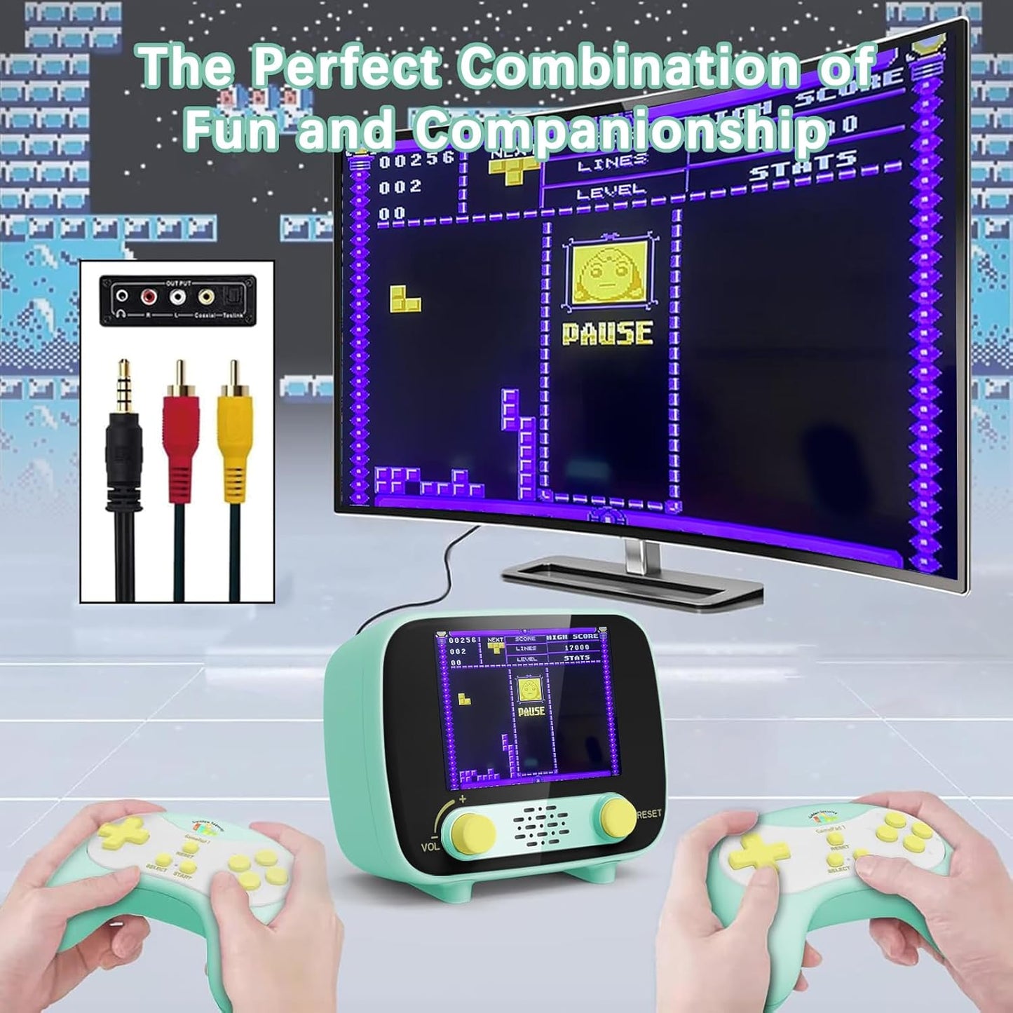 Mini Arcade Machine, Retro Gaming Console, Handheld Game Console, 2.8 Inches, (One Player 216 Classic Games, Two Player 84 Classic Games), Supports for 2 Handheld Controller & AV Output TV