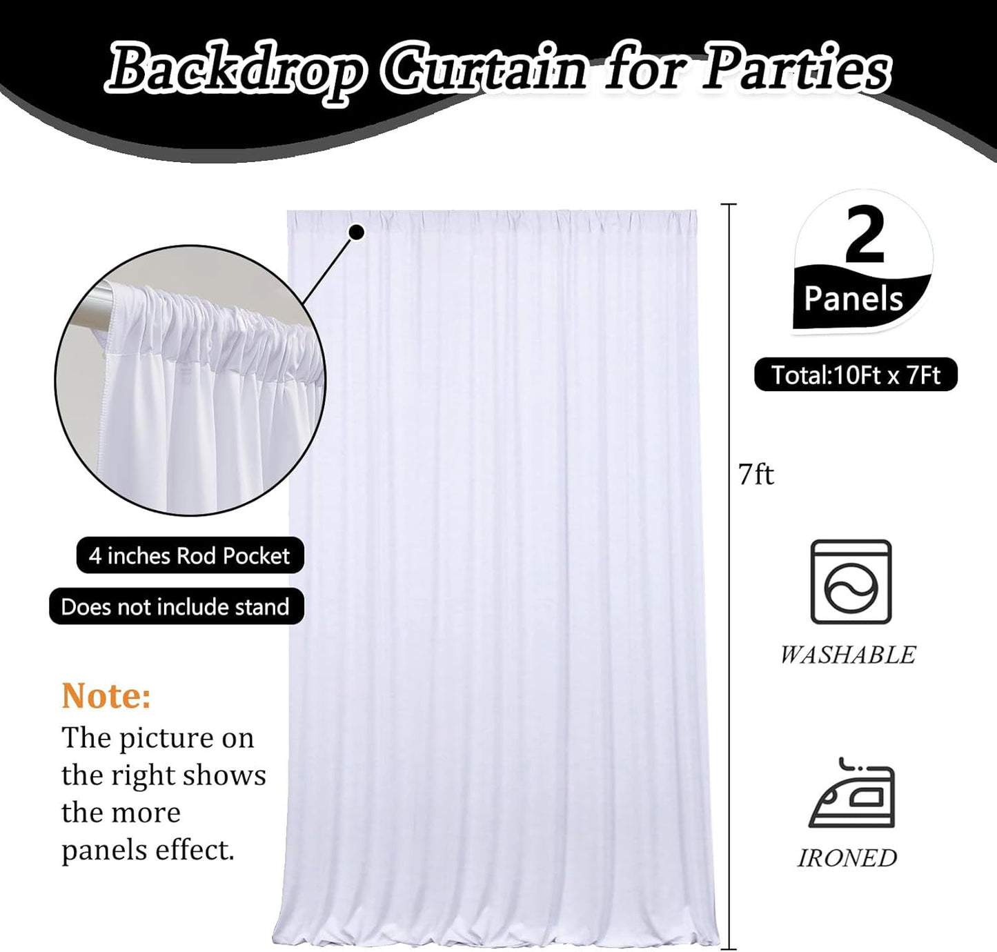 10 x 7 Feet White Backdrop Curtain for Partie, Background Curtains for Photoshoot, Birthday, Wedding, Halloween, Thanksgiving, Christmas Day, New Year Party Decorations 5Ft x 7Ft, 2 Panels