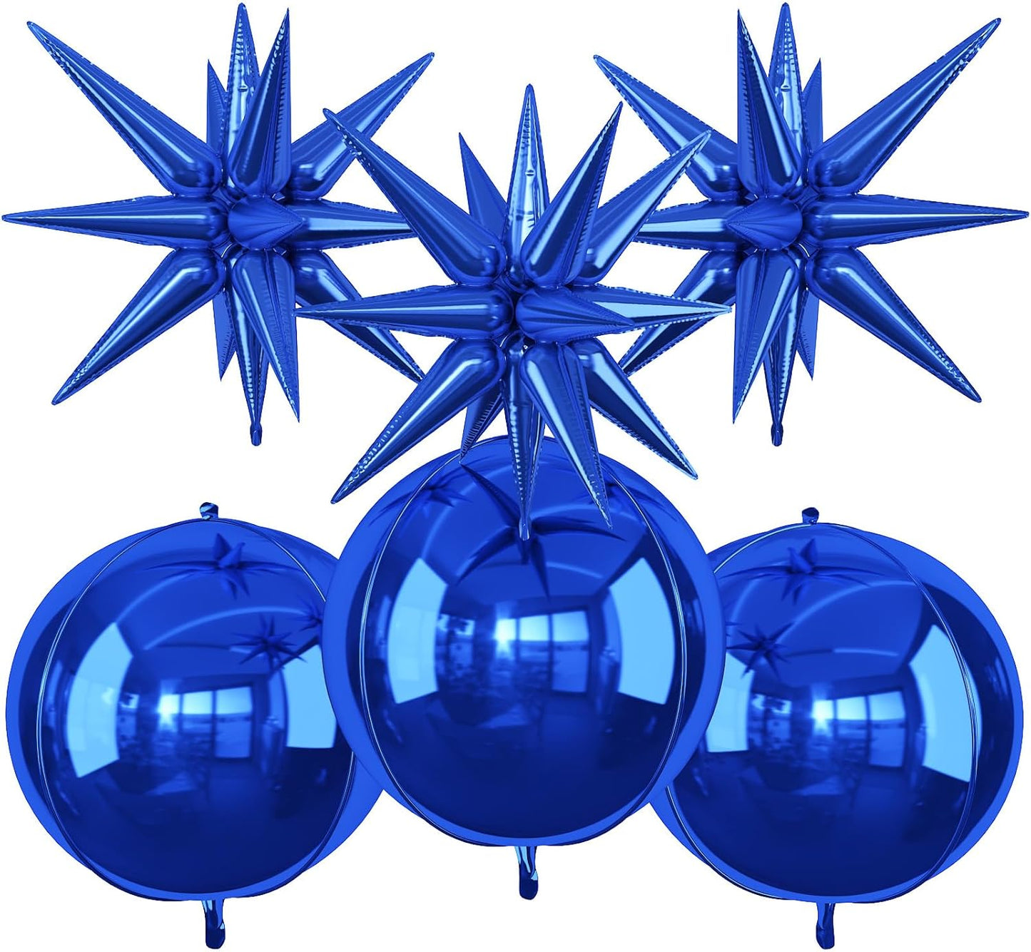 6Pcs Navy Blue Foil Balloons,22Inch Royal Blue 4D Round Ball Balloon and Explosion Star Balloon for Birthday Wedding Baby Shower Anniversary Party Decorations