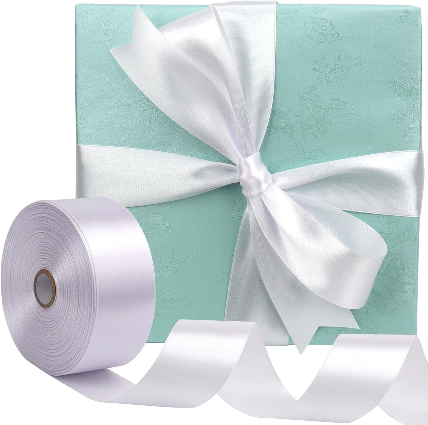 White Solid Satin Ribbon 1-1/2 Inch 50 Yards Solid Polyester Fabric Ribbon for Gift Wrapping Wedding Christmas Baby Shower Birthday Party Decoration Handmade Immortal Flower Craft