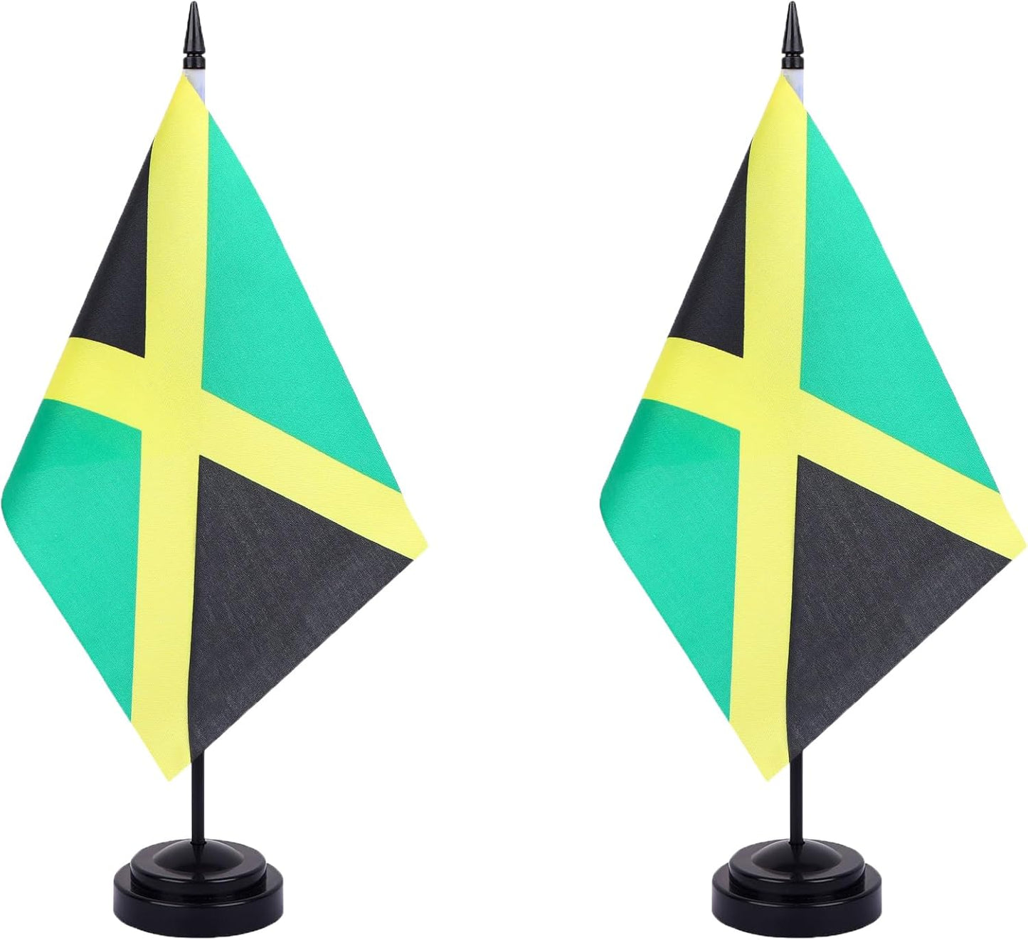 Jamaica Desk Flag 12" Solid Pole Deluxe Set Jamaican Flags Banner Mini Small Jamaica Office Table Flags with Black Stand Base Desktop Decorations(2Pack)