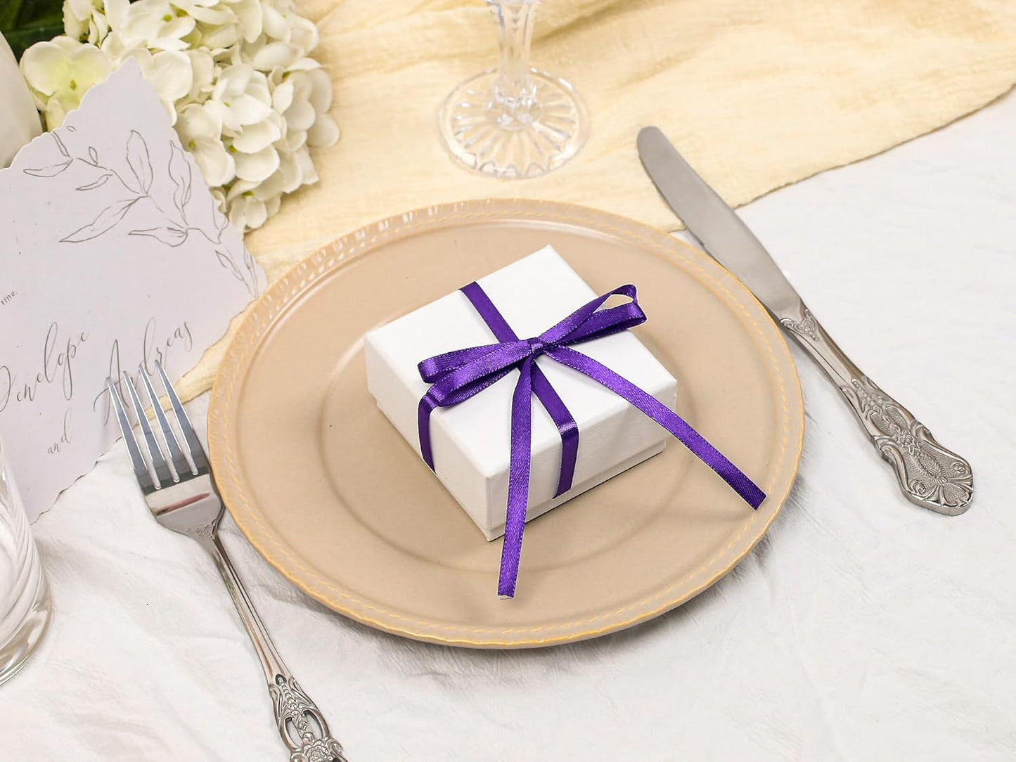 Purple Satin Ribbon 1/4 inch X Continuous 50 Yards, Single Face Polyester Ribbon Perfect for Gift Wrapping, Flower Bouquet, Wedding Decor, Crafts, Bow Making, Sewing and More