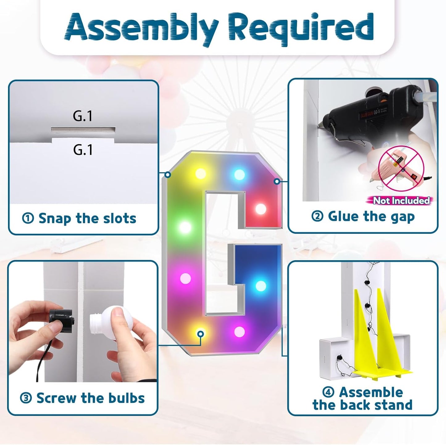 imprsv 3FT Colorful Marquee Light Up Letters G, 18 Colors Large Light up Letters Alphabet Sign with Remote, Big Marry Me Sign, Birthday Party Decorations Baby Shower Anniversary Wedding Decoration