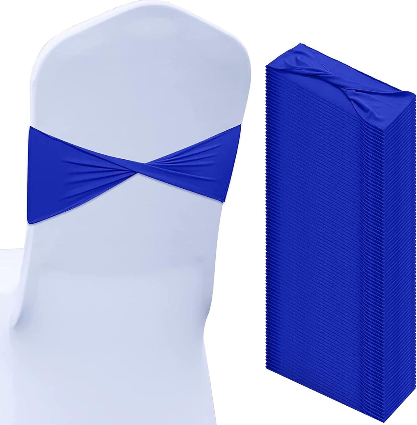 Kinlop 50 Pcs Spandex Chair Sashes Bows Chair Bands Slider Sashes for Covers Elastic Bands Ties Without Buckle Decorations for Wedding Party Events Ceremony Birthday(Blue)