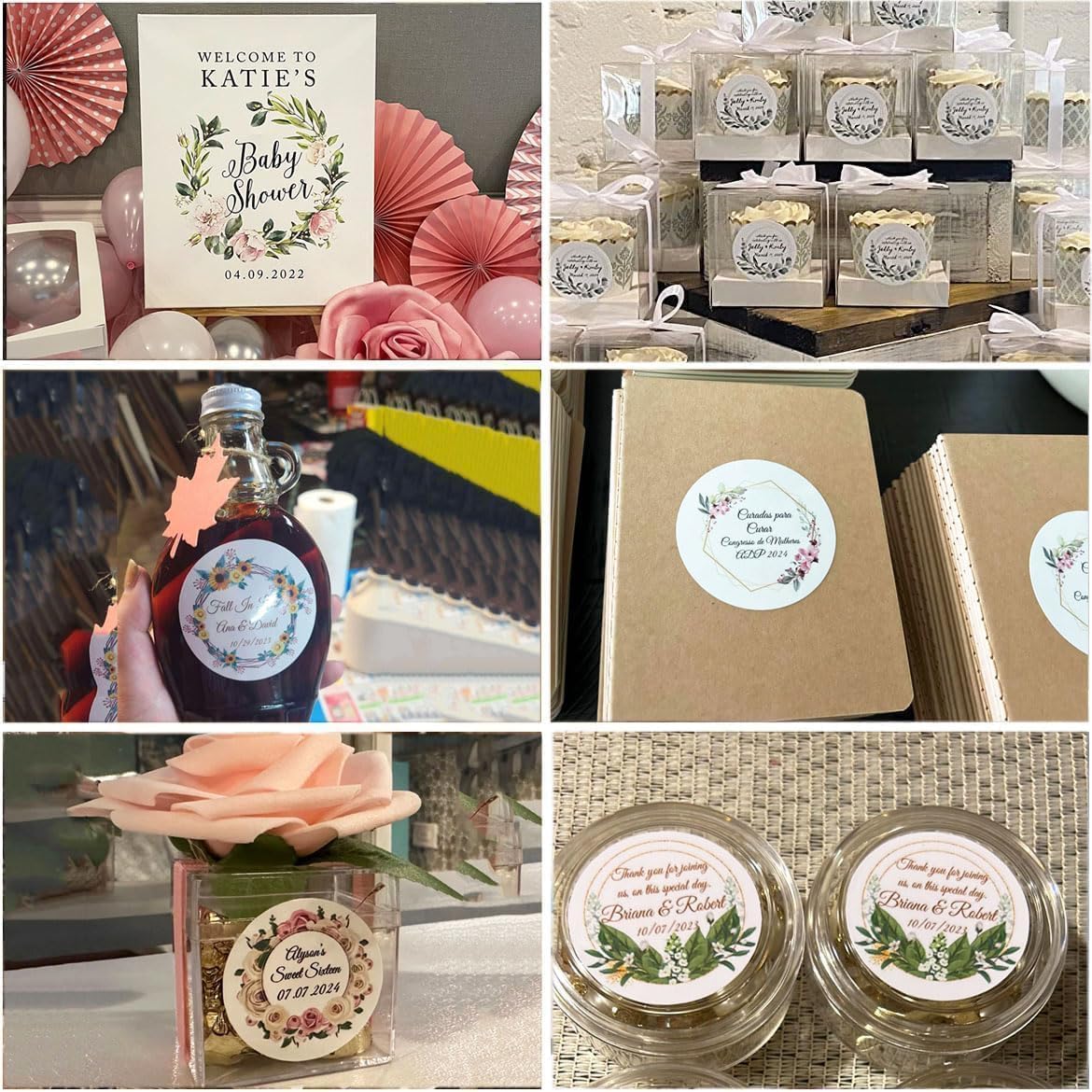 Personalized Custom Stickers Labels for Wedding Favors Birthday, Business Logo Customized Sticker.Waterproof, Fade & Heat Resistant and Cold Resistant. Pack of 100 to 1000. (Wreath 3, 6.5 Inch)