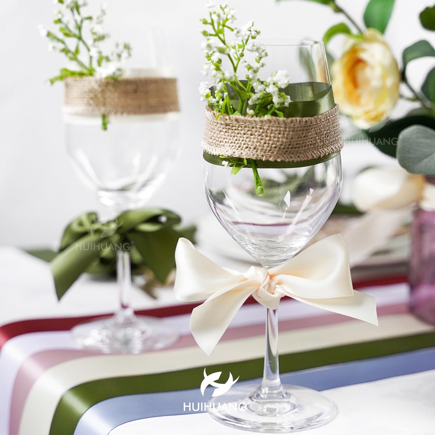 HUIHUANG Ivory Satin Ribbon 1.5 inch Double Face Satin Ribbon Silk Like Cream 50 Yards Per Roll for Gift Wrapping Bows Making Floral Bouquet Wedding Invitations Decor Party Favor