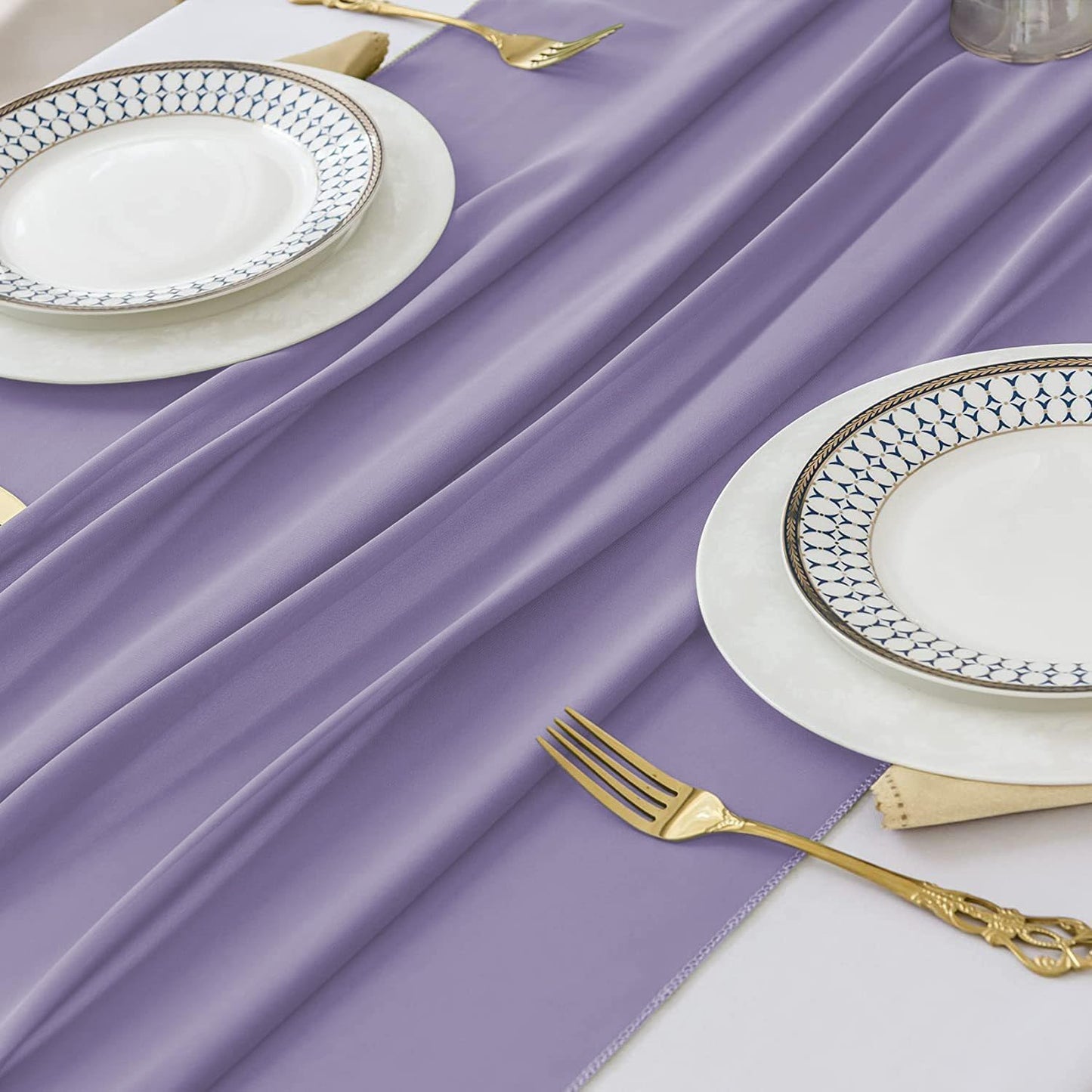 2 Pack 10 Ft Chiffon Table Runner Light Purple Gauze Long Table Runners 27x120 Inches Sheer Tulle Table Runner for Rustic Wedding Reception Bridal Shower Decorations Birthday Party